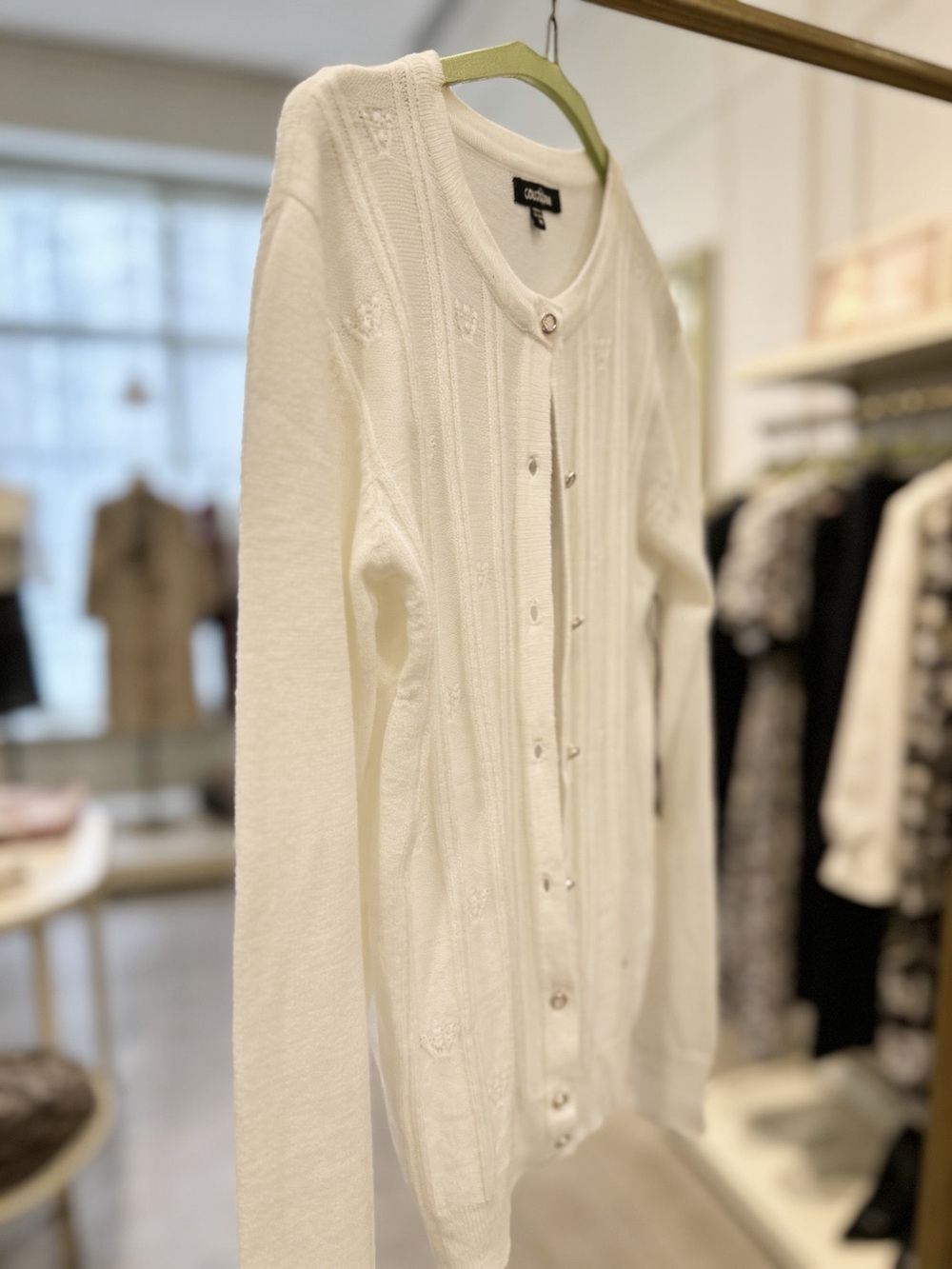 Elegant White Button-Front Women's Cardigan by Celine